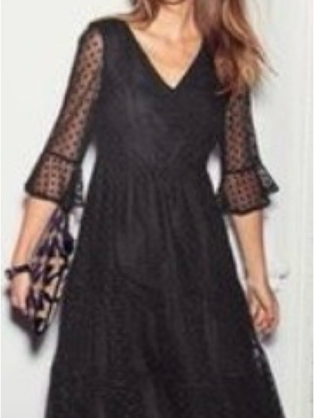 Boden Black Swiss Dot 3/4 sleeve Midi Dress